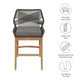 Modway Wellspring Outdoor Patio Teak Wood Counter Stool in Gray Graphite - 24 Inch Patio Counter Height Stool with Cushion Woven Seat