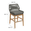 Modway Wellspring Outdoor Patio Teak Wood Counter Stool in Gray Graphite - 24 Inch Patio Counter Height Stool with Cushion Woven Seat