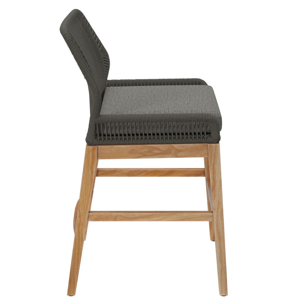 Modway Wellspring Outdoor Patio Teak Wood Counter Stool in Gray Graphite - 24 Inch Patio Counter Height Stool with Cushion Woven Seat