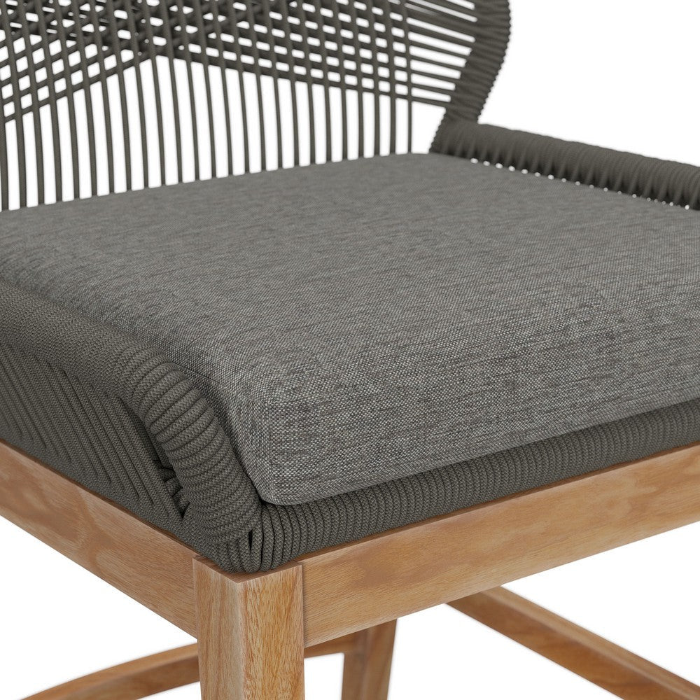 Modway Wellspring Outdoor Patio Teak Wood Counter Stool in Gray Graphite - 24 Inch Patio Counter Height Stool with Cushion Woven Seat