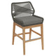 Modway Wellspring Outdoor Patio Teak Wood Counter Stool in Gray Graphite - 24 Inch Patio Counter Height Stool with Cushion, Woven Seat and Teak Wood Legs