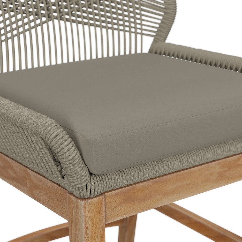 Modway Wellspring Outdoor Patio Teak Wood Counter Stool in Light Gray Greige - 24 Inch Patio Counter Height Stool with Cushion Woven Seat