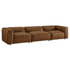 Modway Auren Vegan Leather 3 Piece Modular Sofa in Coffee - Faux Leather 3 Seater Couch - Comfy Mid Century Modern PU Leather Sofa for Living Room, Apartment, Loft