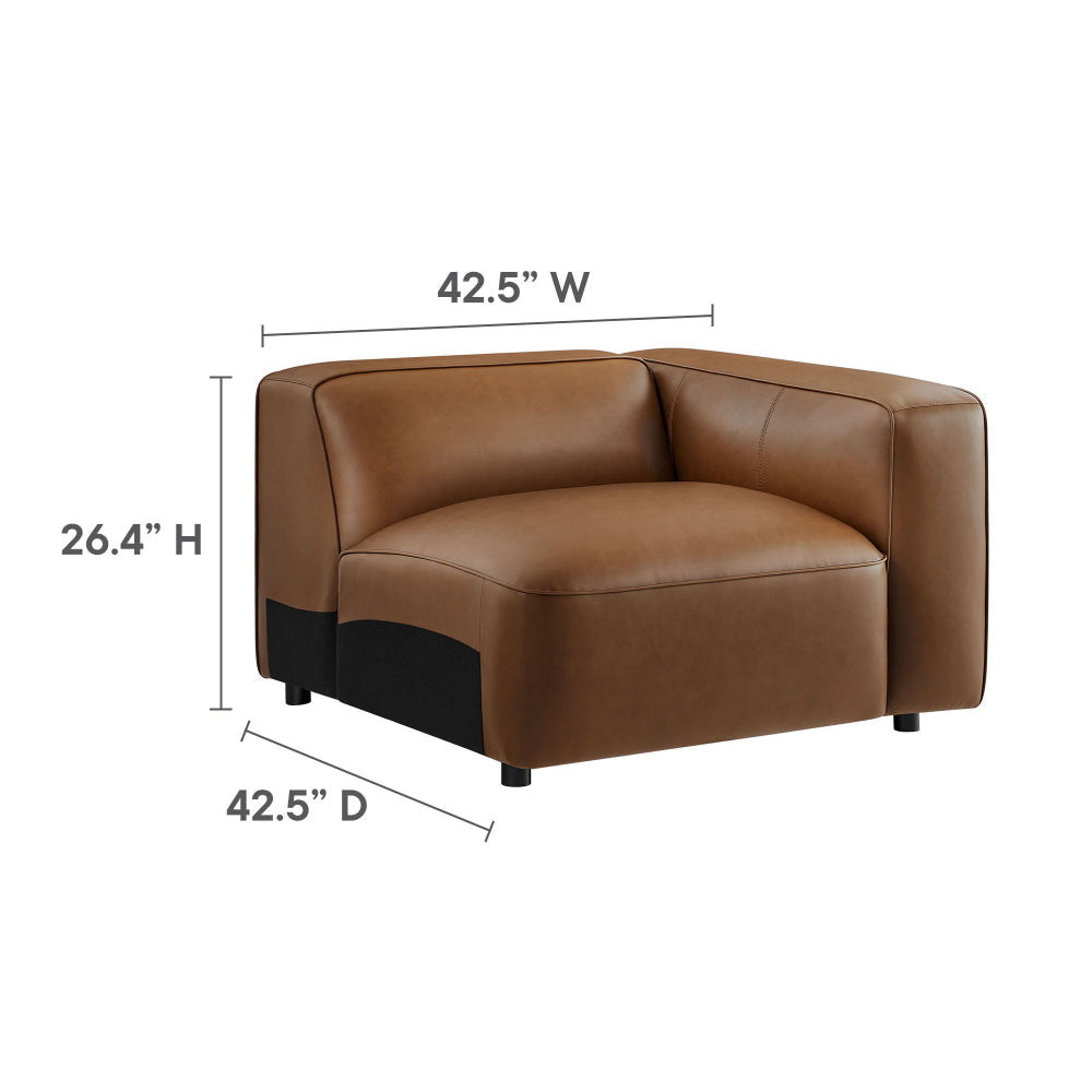 Modway Auren Vegan Leather 3 Piece Modular Sofa in Coffee - Faux Leather 3 Seater Couch - Comfy Mid Century Modern PU Leather Sofa