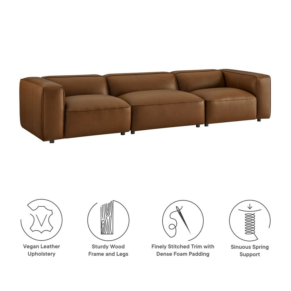 Modway Auren Vegan Leather 3 Piece Modular Sofa in Coffee - Faux Leather 3 Seater Couch - Comfy Mid Century Modern PU Leather Sofa