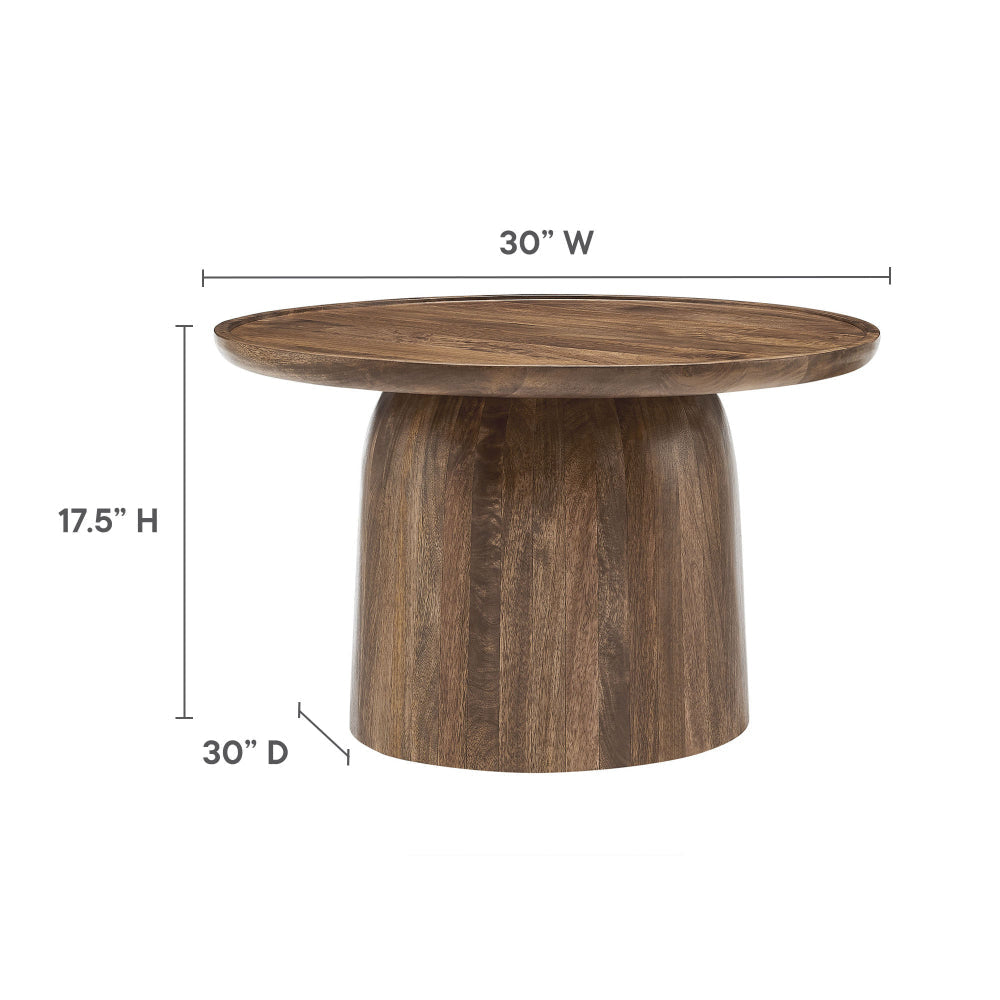 Modway Holloway 30 Inch Round Mango Wood Coffee Table in Walnut – Contemporary Circle Drum for Living Room – Mid-Century Modern Table