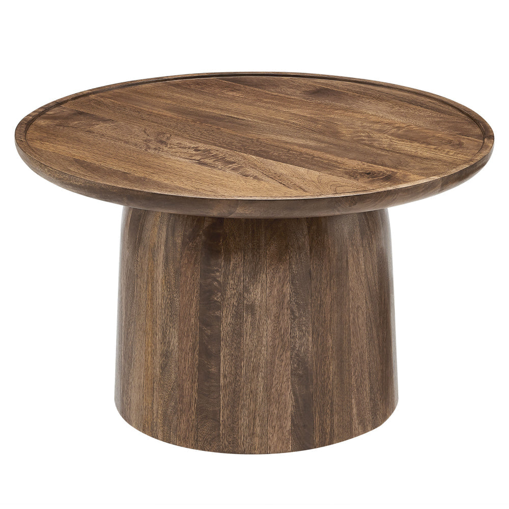 Modway Holloway 30 Inch Round Mango Wood Coffee Table in Walnut – Contemporary Circle Drum for Living Room – Mid-Century Modern Table