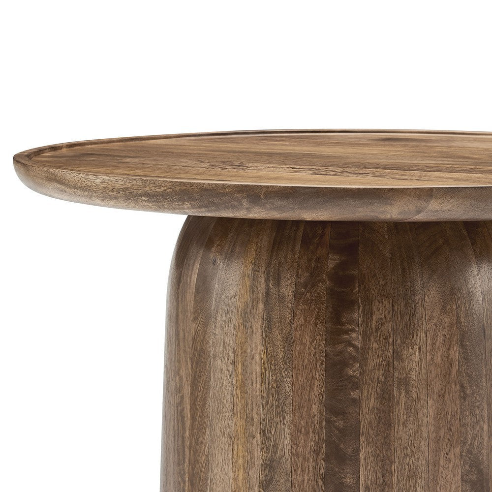 Modway Holloway 30 Inch Round Mango Wood Coffee Table in Walnut – Contemporary Circle Drum for Living Room – Mid-Century Modern Table