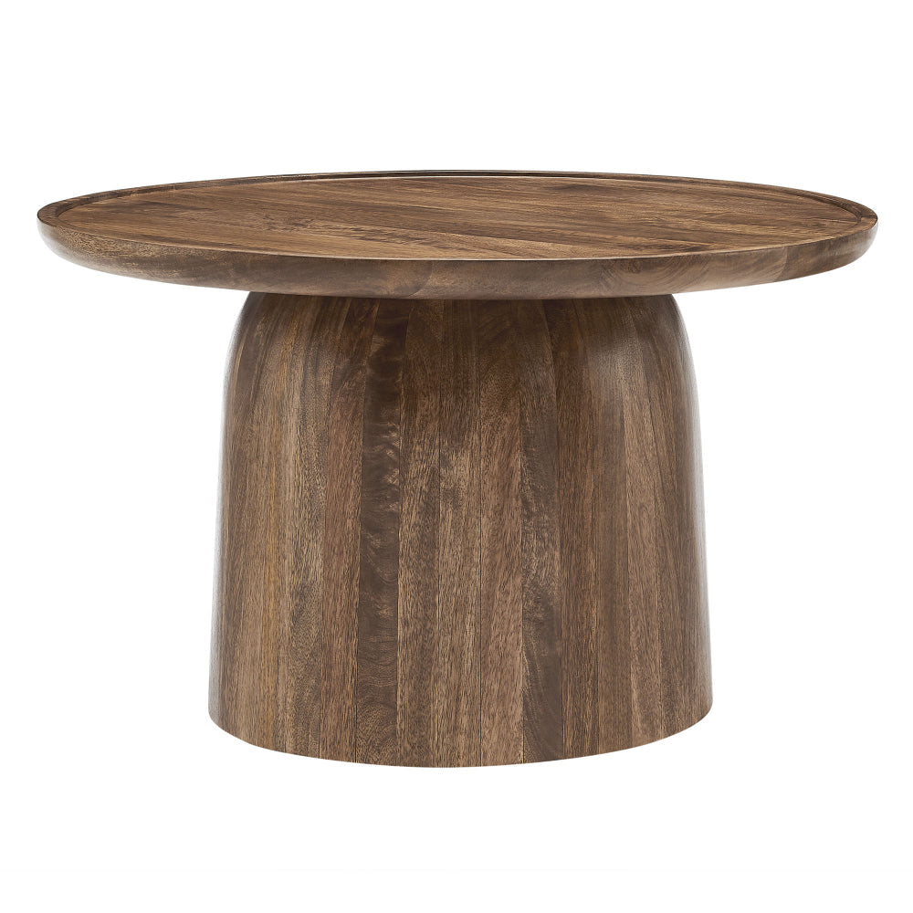 Modway Holloway 30 Inch Round Mango Wood Coffee Table in Walnut – Contemporary Circle Drum for Living Room – Mid-Century Modern Table with Solid Tabletop