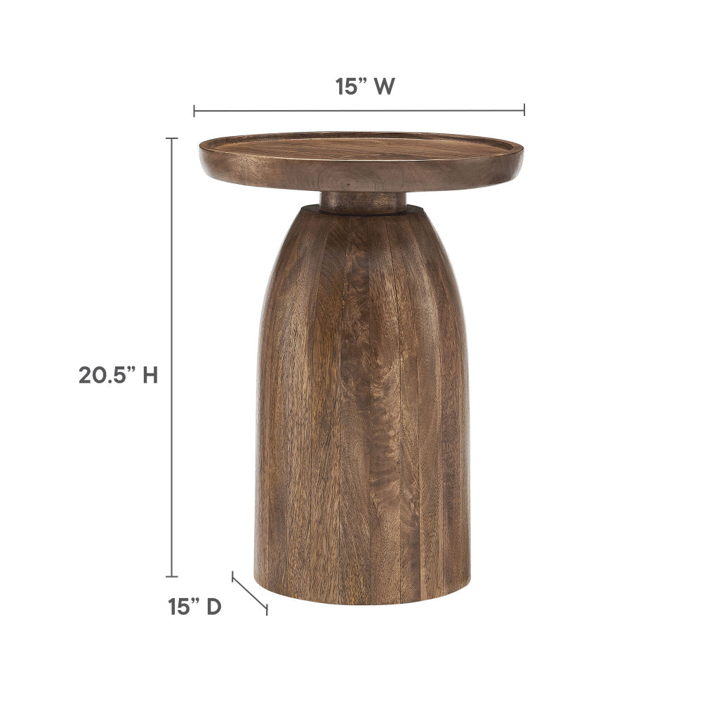 Modway Holloway Solid Mango Wood Side End Table in Walnut – Contemporary Wooden Accent Table for Living Room – Small Round Plant Stand