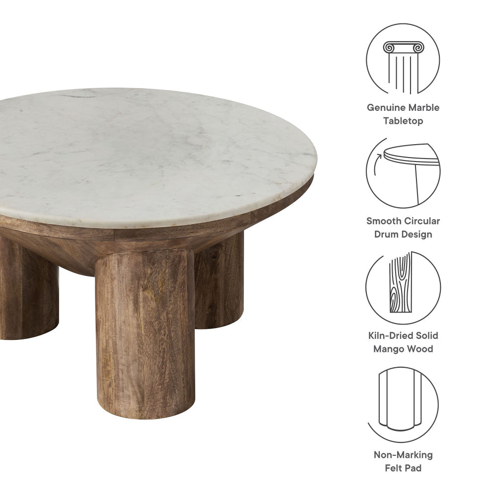 Ellison 33’’ Round Wood Coffee Table With Marble Top by Modway MDY-EEI-7146-WAL