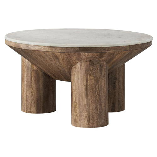 Ellison 33" Round Wood Coffee Table With Marble Top by Modway