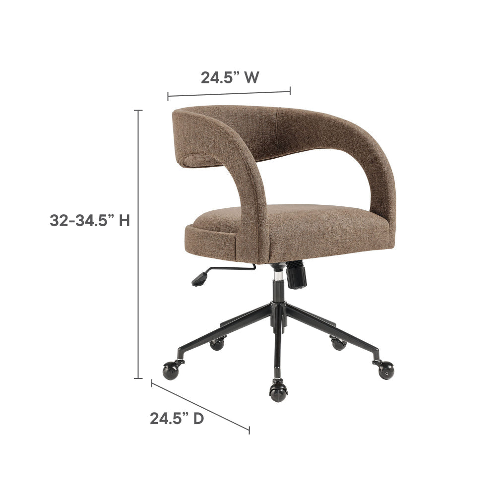 Modway Pinnacle Upholstered Office Chair in Mocha Slub Weave Fabric – Adjustable Height Barrel Office Armchair with Rolling Wheels – Home