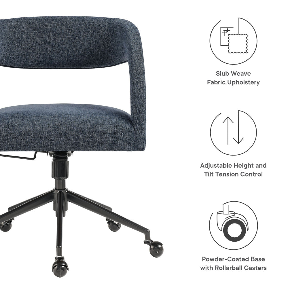 Modway Pinnacle Upholstered Office Chair in Slate Blue Slub Weave Fabric – Adjustable Height Barrel Office Armchair with Rolling Wheels –