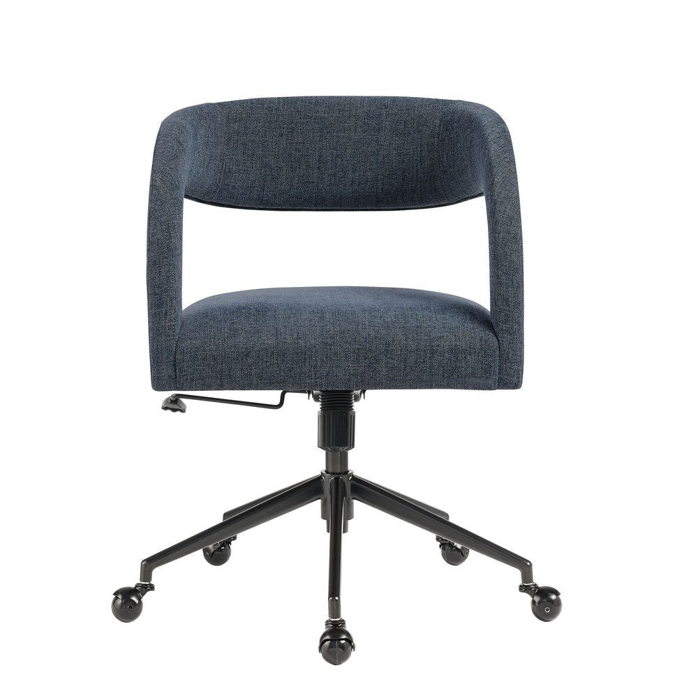 Modway Pinnacle Upholstered Office Chair in Slate Blue Slub Weave Fabric – Adjustable Height Barrel Office Armchair with Rolling Wheels –