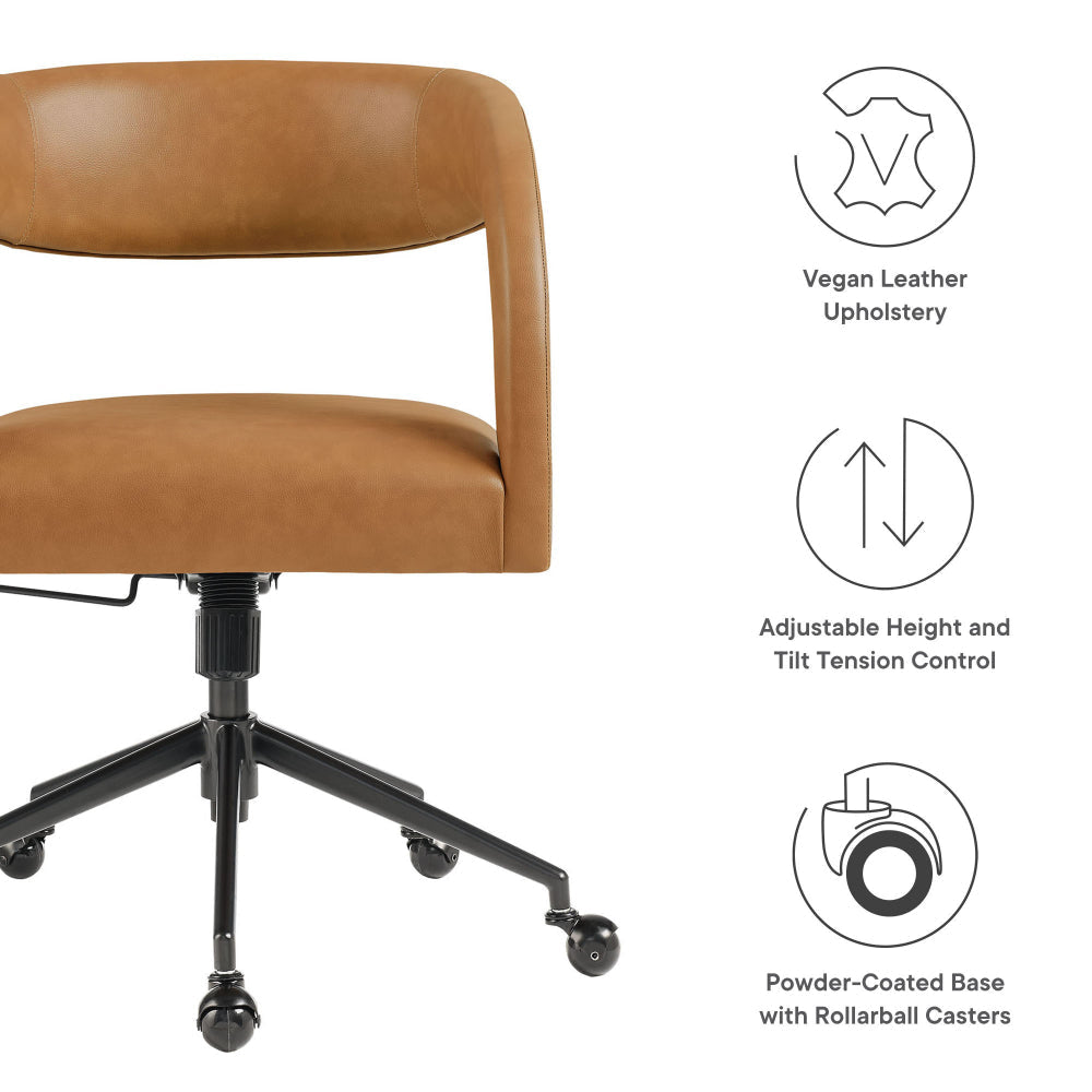 Modway Pinnacle Faux Leather Home Office Desk Chair in Tan – Upholstered Height Adjustable Barrel Desk Armchair with Rolling Wheels – PU