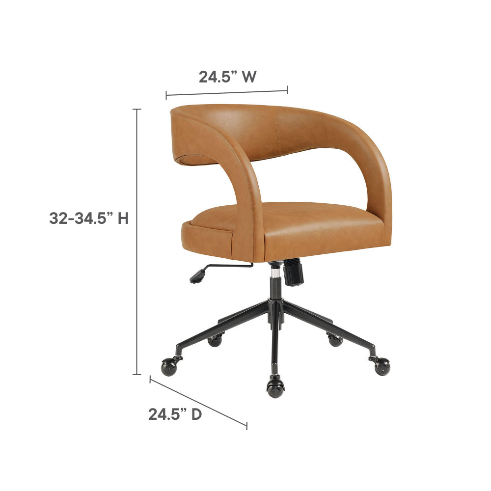 Modway Pinnacle Faux Leather Home Office Desk Chair in Tan – Upholstered Height Adjustable Barrel Desk Armchair with Rolling Wheels – PU