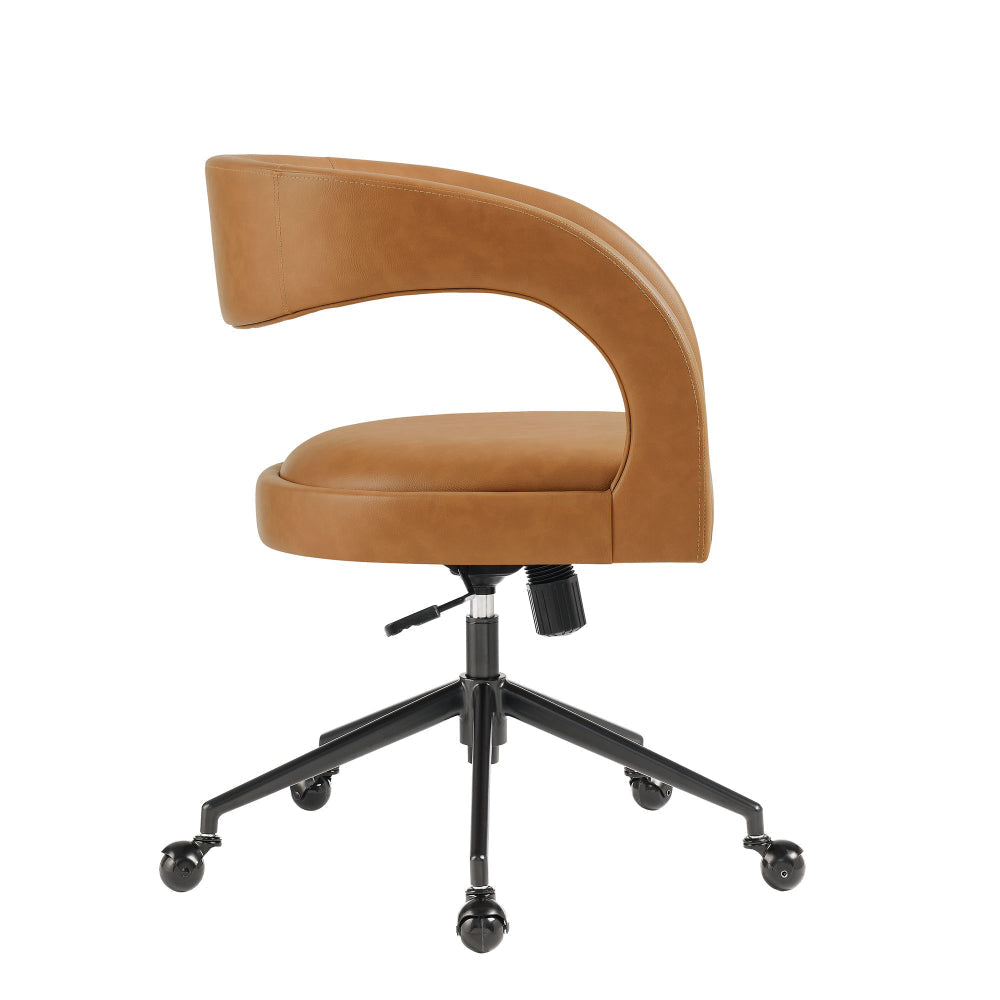 Modway Pinnacle Faux Leather Home Office Desk Chair in Tan – Upholstered Height Adjustable Barrel Desk Armchair with Rolling Wheels – PU