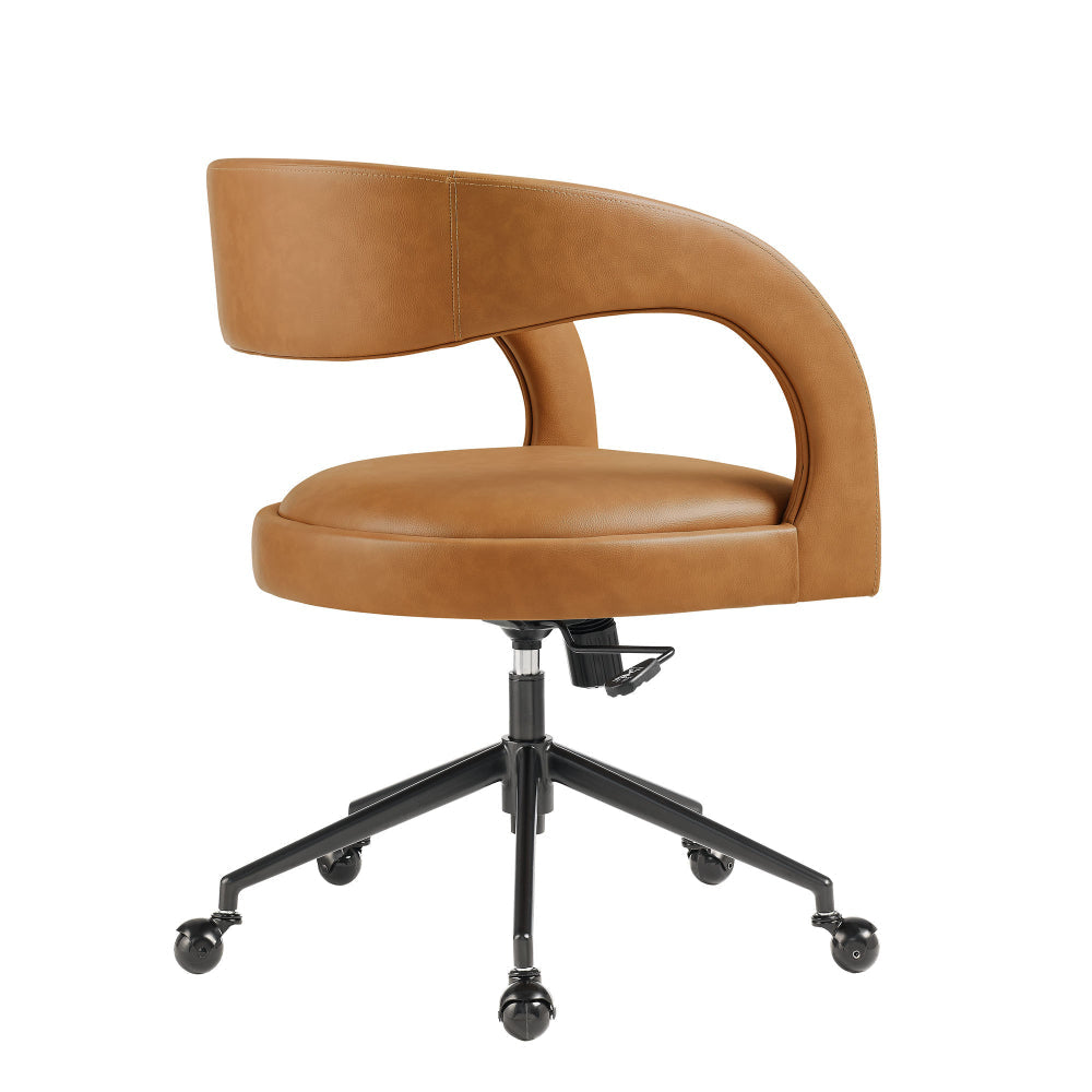 Modway Pinnacle Faux Leather Home Office Desk Chair in Tan – Upholstered Height Adjustable Barrel Desk Armchair with Rolling Wheels – PU