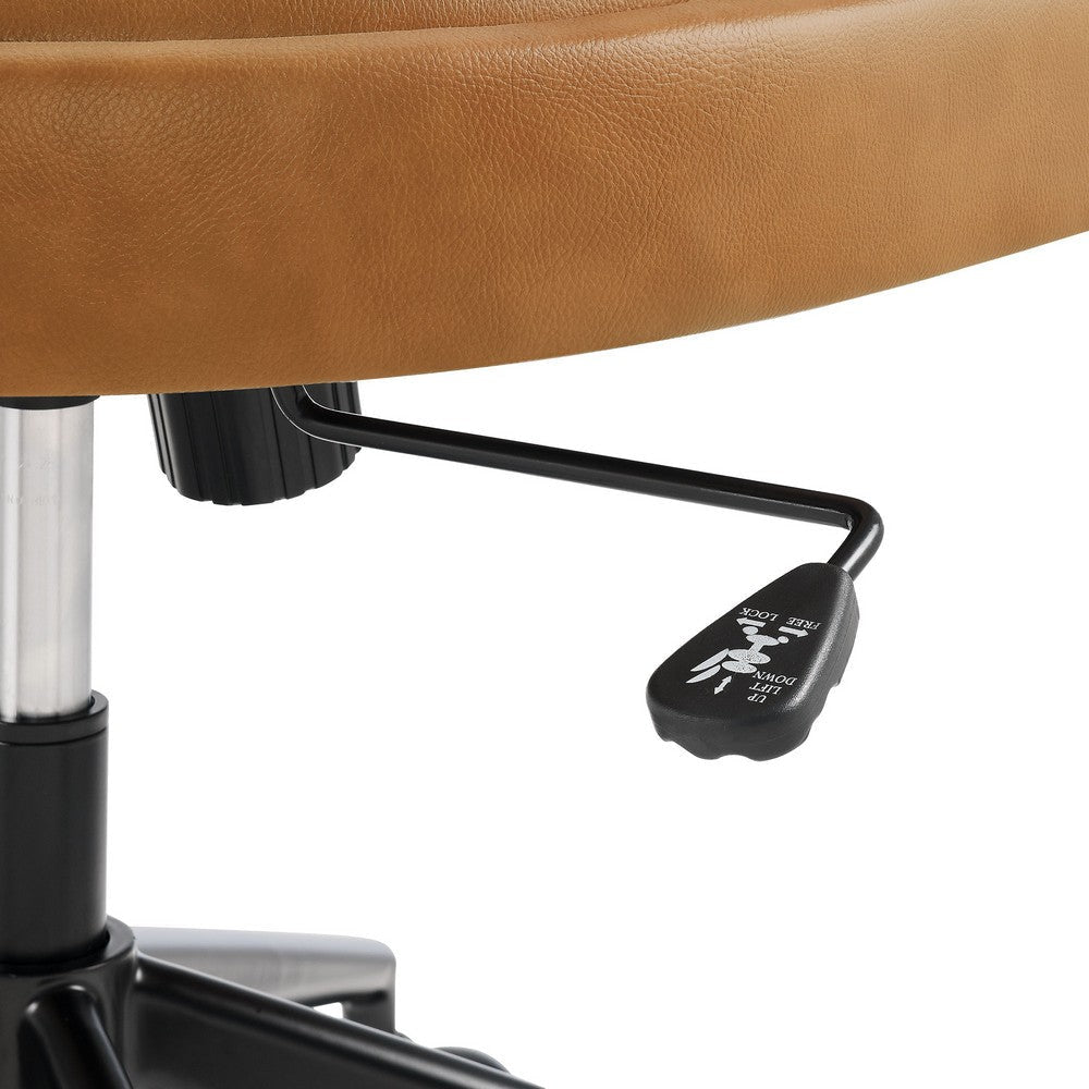 Modway Pinnacle Faux Leather Home Office Desk Chair in Tan – Upholstered Height Adjustable Barrel Desk Armchair with Rolling Wheels – PU