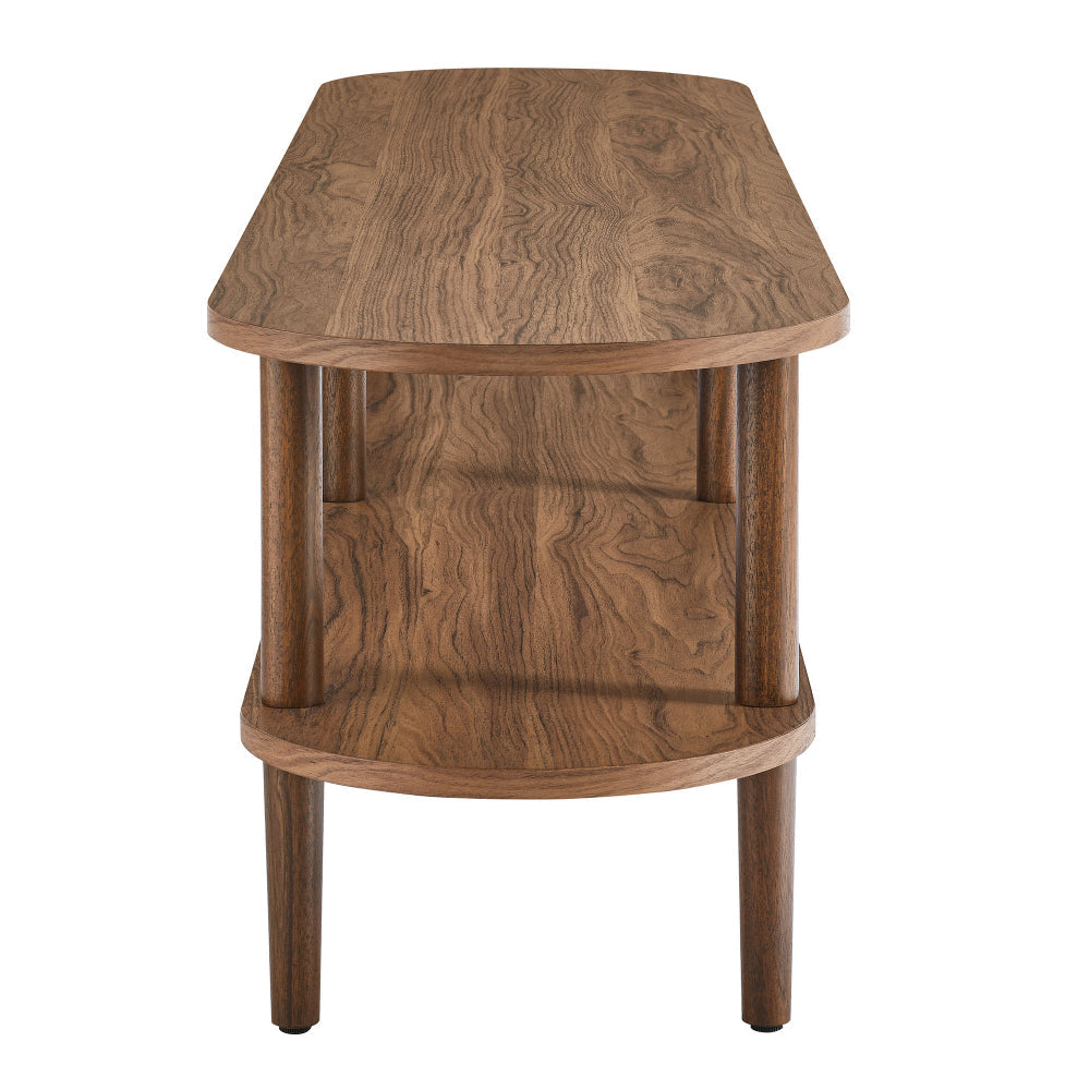 Modway Torus Oval TV Stand with Shelves in Walnut - 69 Inch Wood Entertainment Center for Living Room - Curved Round Media Console