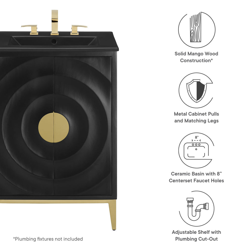 Modway Beau 24 Inch Wood Bathroom Vanity Cabinet in Black Black MDY-EEI-7160-BLK-BLK