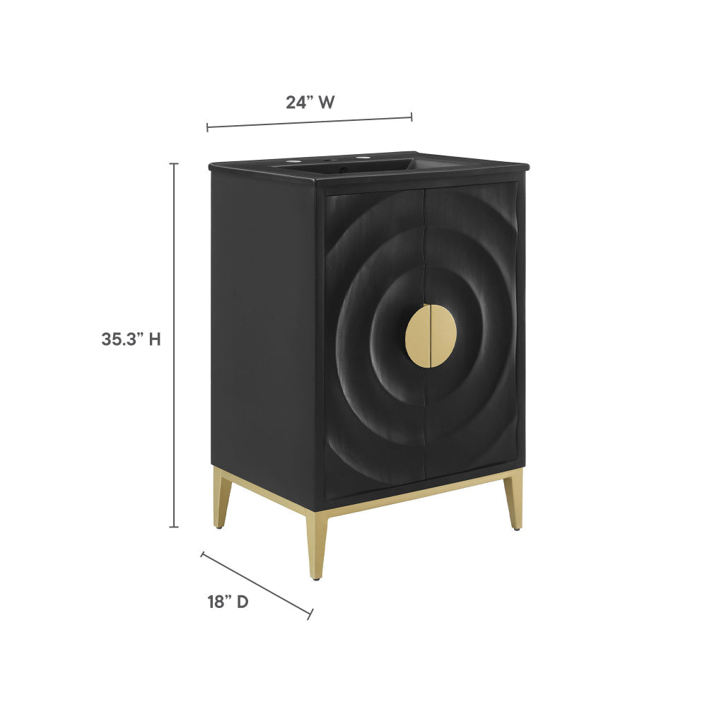 Modway Beau 24 Inch Wood Bathroom Vanity Cabinet in Black Black MDY-EEI-7160-BLK-BLK