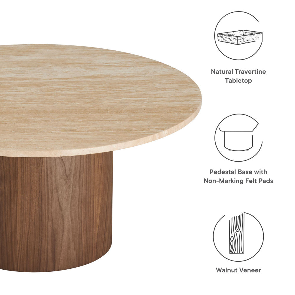 Kioni Round Travertine Coffee Table by Modway MDY-EEI-7170-WAL-TRV