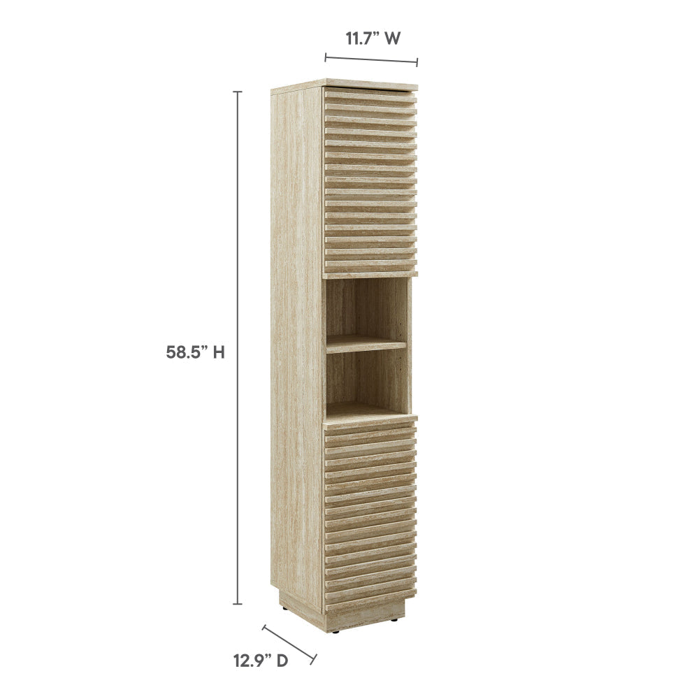 Render Tall Narrow Faux Travertine Linen Storage Cabinet by Modway MDY-EEI-7178-TRA