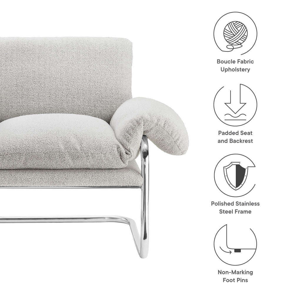 Modway Ansel Boucle Accent Chair in Newsprint - Fabric Lounge Chair for Living Room Bedroom - Upholstered Corner Reading Chair with Arms