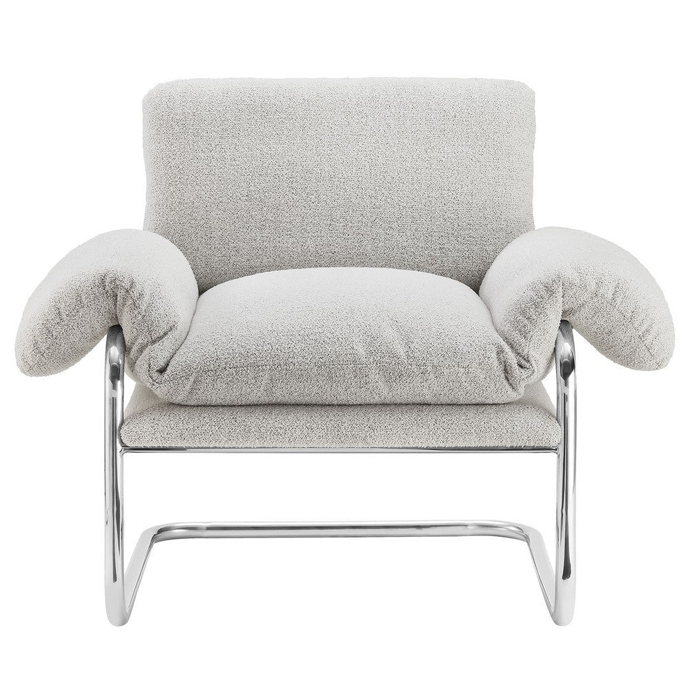 Modway Ansel Boucle Accent Chair in Newsprint - Fabric Lounge Chair for Living Room Bedroom - Upholstered Corner Reading Chair with Arms