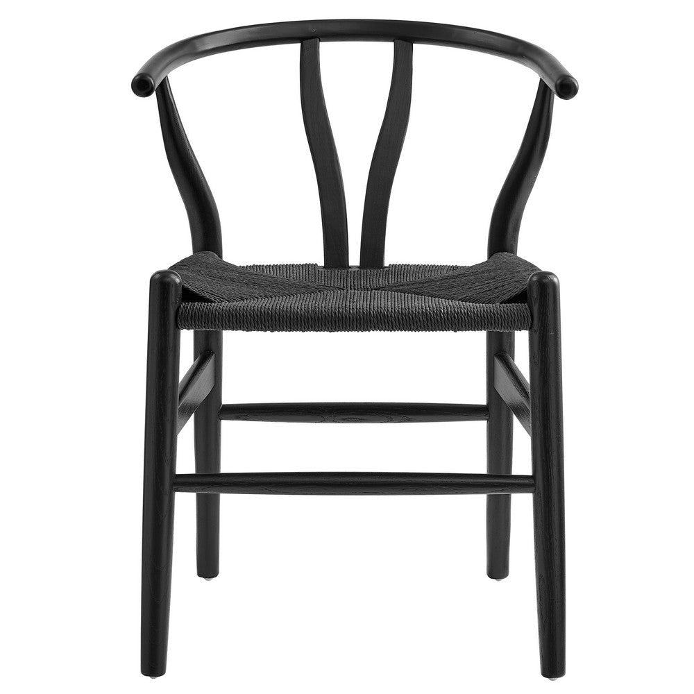 Modway Amish Wood Rope Dining Room Chair in Black Black - 29 Inch Tall Solid Elm Wood Accent Armchair - Mid Century Modern Open Back