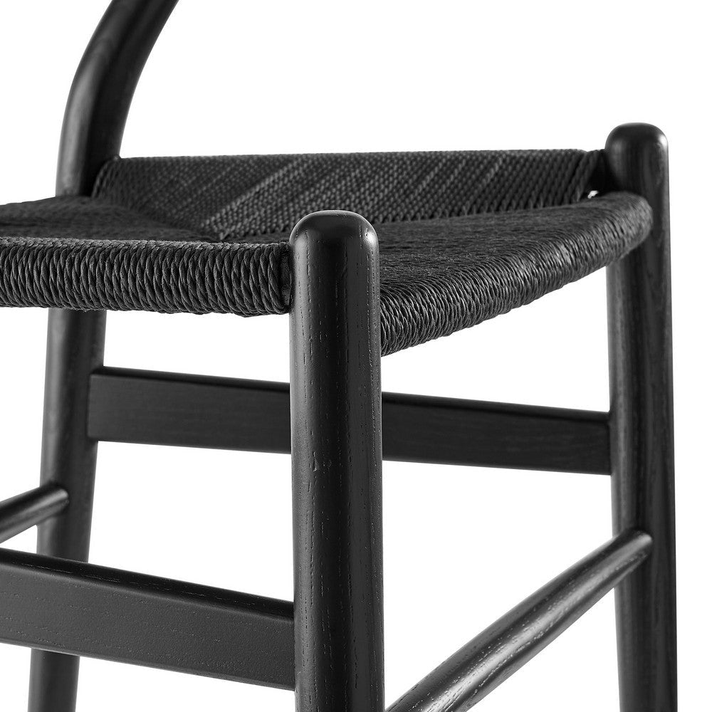 Modway Amish Wood Rope Dining Room Chair in Black Black - 29 Inch Tall Solid Elm Wood Accent Armchair - Mid Century Modern Open Back