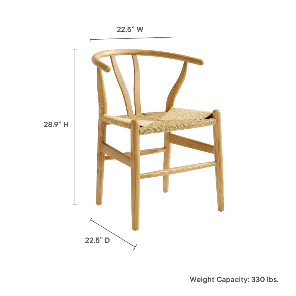 Modway Amish Wood Rope Dining Room Chair in Natural - 29 Inch Tall Solid Elm Wood Accent Armchair - Mid Century Modern Open Back Kitchen