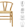 Modway Amish Wood Rope Dining Room Chair in Natural - 29 Inch Tall Solid Elm Wood Accent Armchair - Mid Century Modern Open Back Kitchen