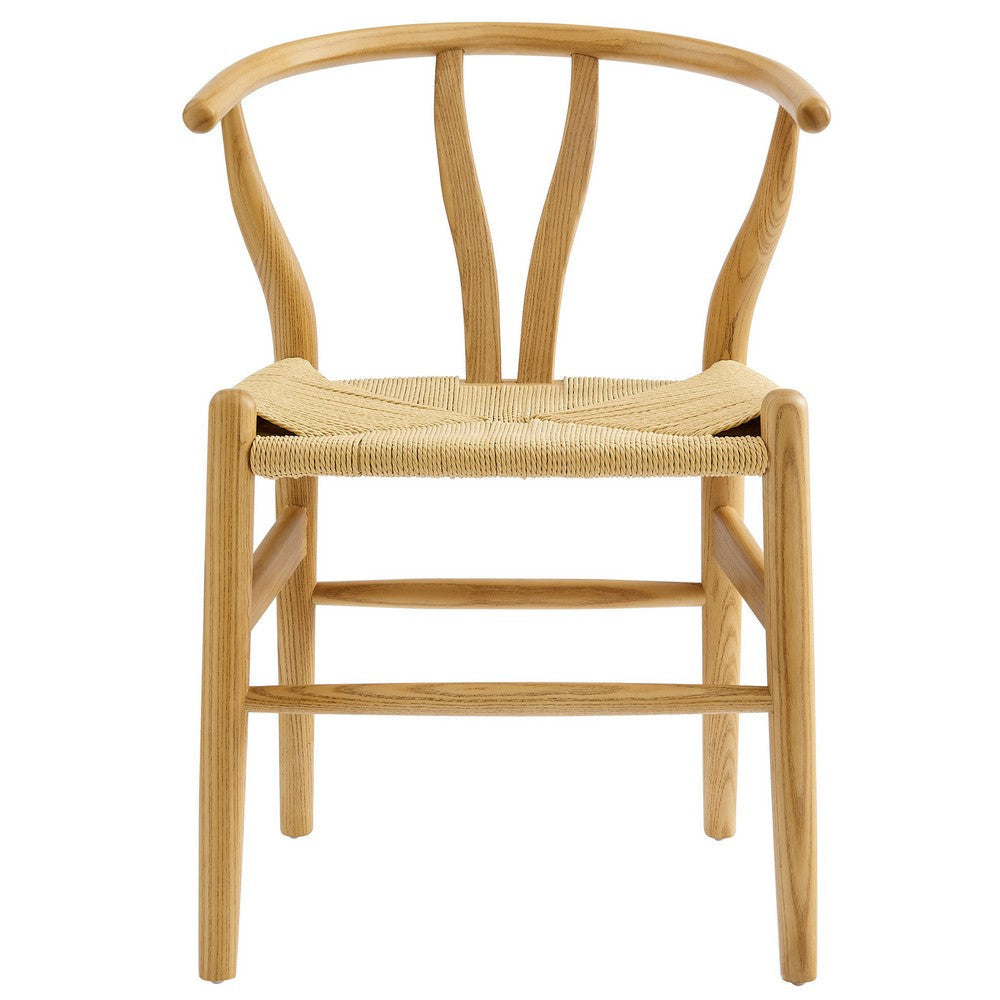 Modway Amish Wood Rope Dining Room Chair in Natural - 29 Inch Tall Solid Elm Wood Accent Armchair - Mid Century Modern Open Back Kitchen