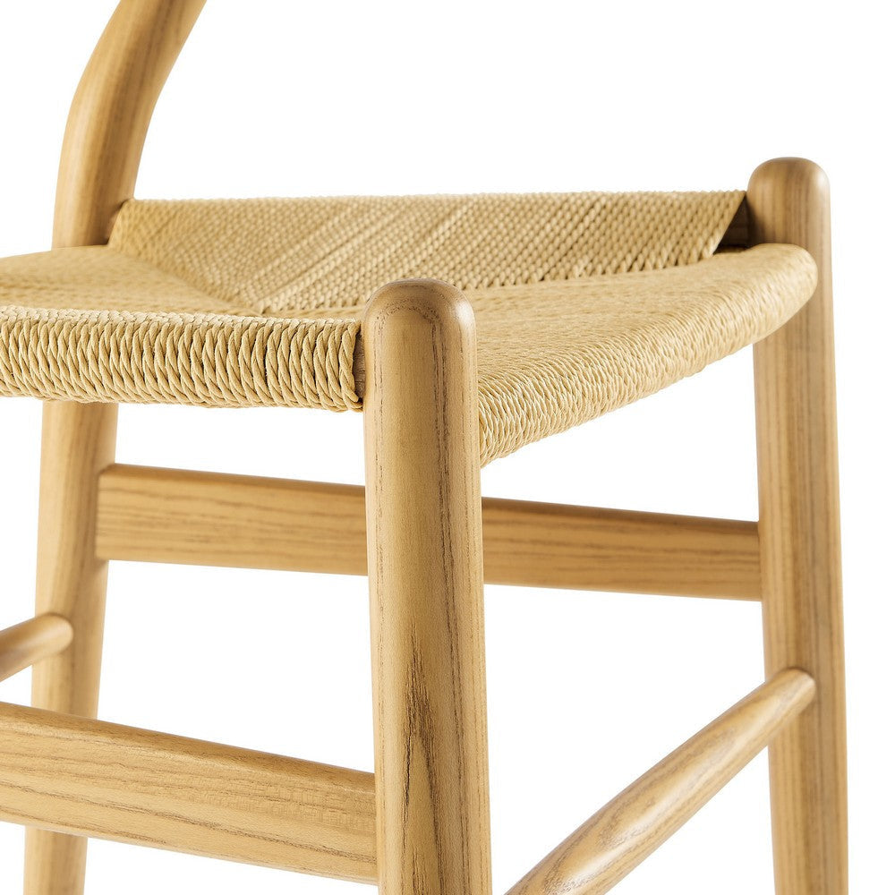 Modway Amish Wood Rope Dining Room Chair in Natural - 29 Inch Tall Solid Elm Wood Accent Armchair - Mid Century Modern Open Back Kitchen