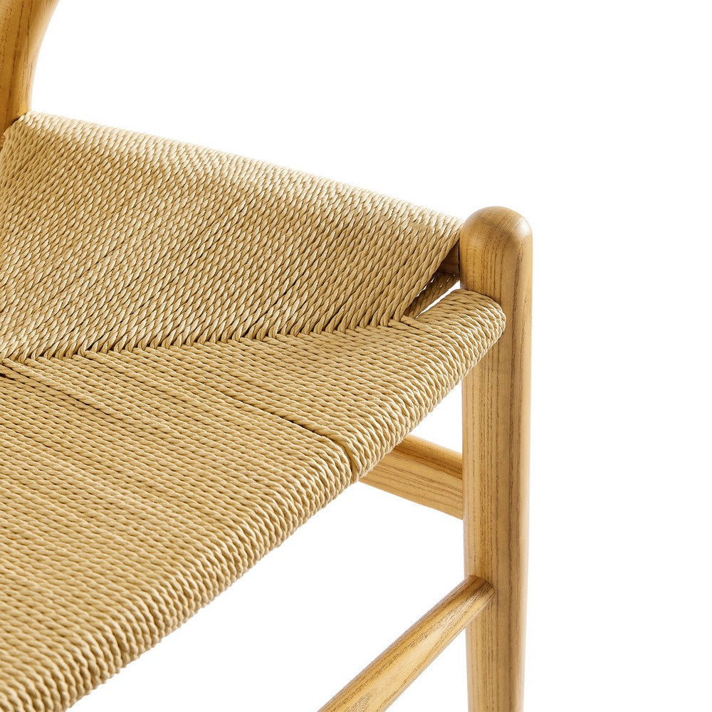 Modway Amish Wood Rope Dining Room Chair in Natural - 29 Inch Tall Solid Elm Wood Accent Armchair - Mid Century Modern Open Back Kitchen