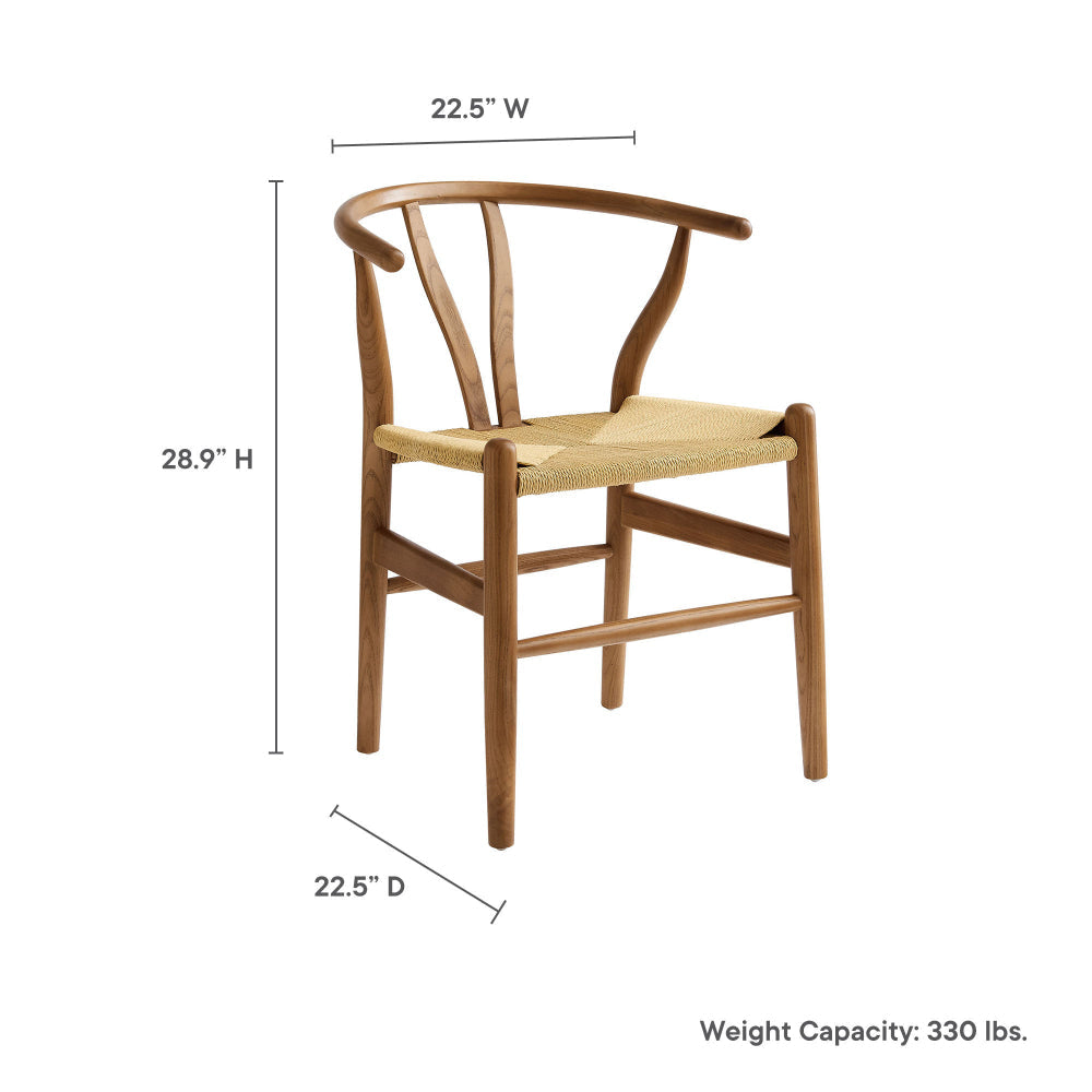 Modway Amish Wood Rope Dining Room Chair in Walnut - 29 Inch Tall Solid Elm Wood Accent Armchair - Mid Century Modern Open Back Kitchen