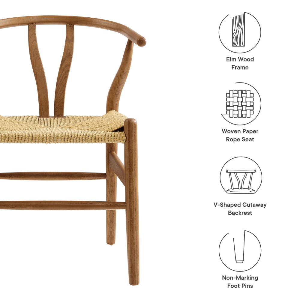 Modway Amish Wood Rope Dining Room Chair in Walnut - 29 Inch Tall Solid Elm Wood Accent Armchair - Mid Century Modern Open Back Kitchen
