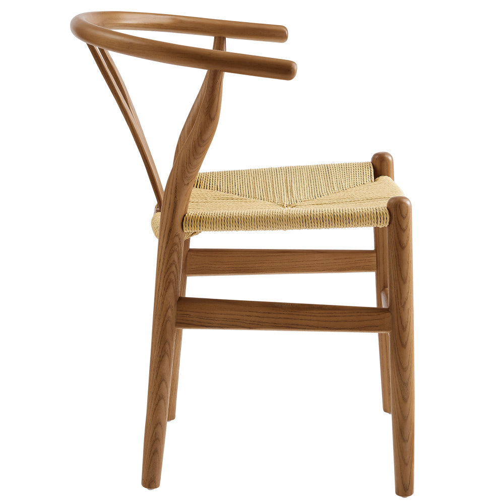 Modway Amish Wood Rope Dining Room Chair in Walnut - 29 Inch Tall Solid Elm Wood Accent Armchair - Mid Century Modern Open Back Kitchen