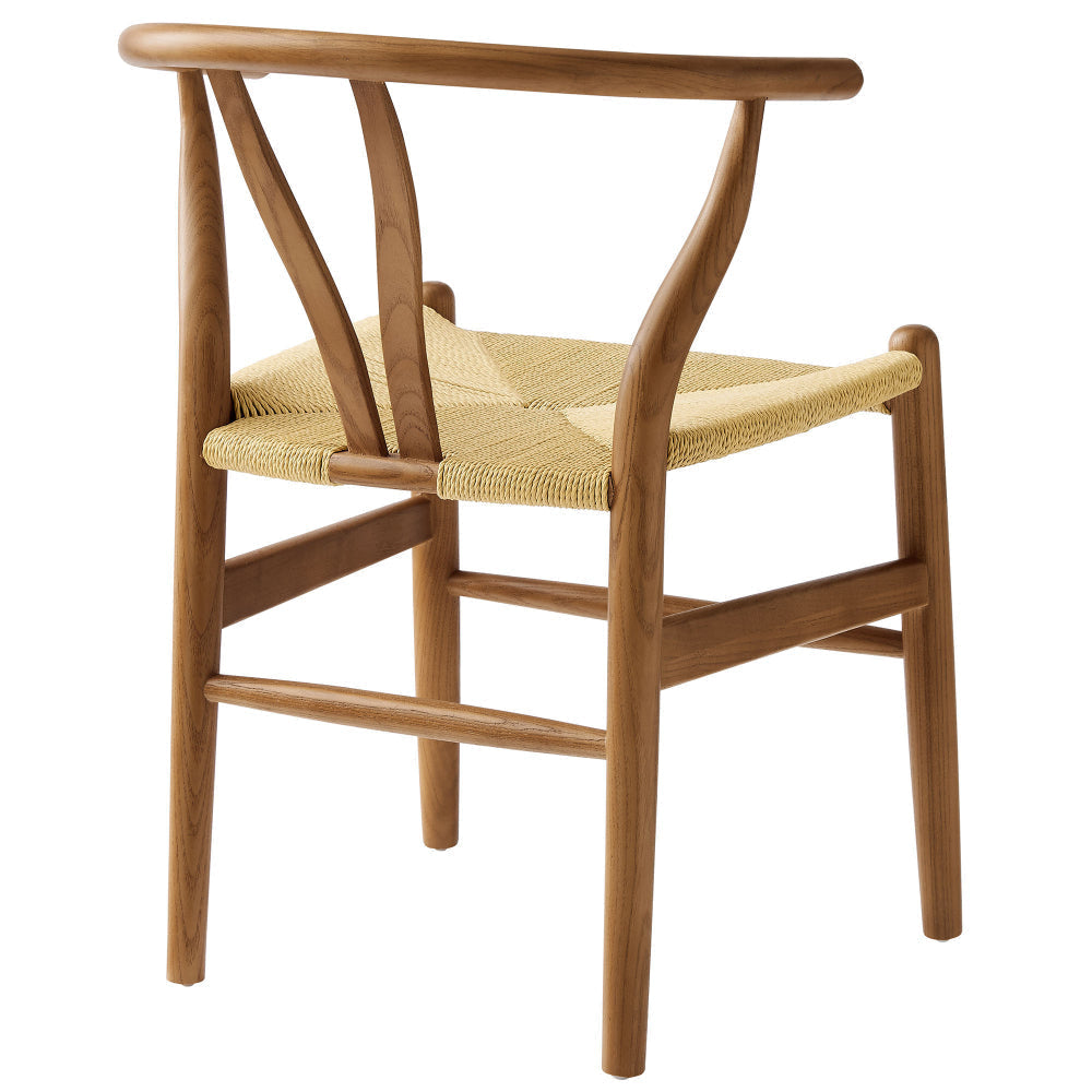 Modway Amish Wood Rope Dining Room Chair in Walnut - 29 Inch Tall Solid Elm Wood Accent Armchair - Mid Century Modern Open Back Kitchen