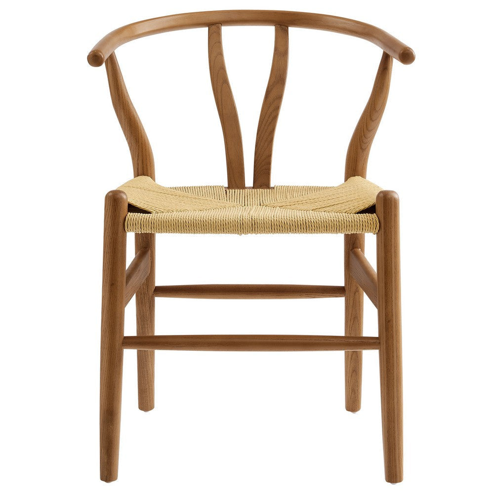 Modway Amish Wood Rope Dining Room Chair in Walnut - 29 Inch Tall Solid Elm Wood Accent Armchair - Mid Century Modern Open Back Kitchen