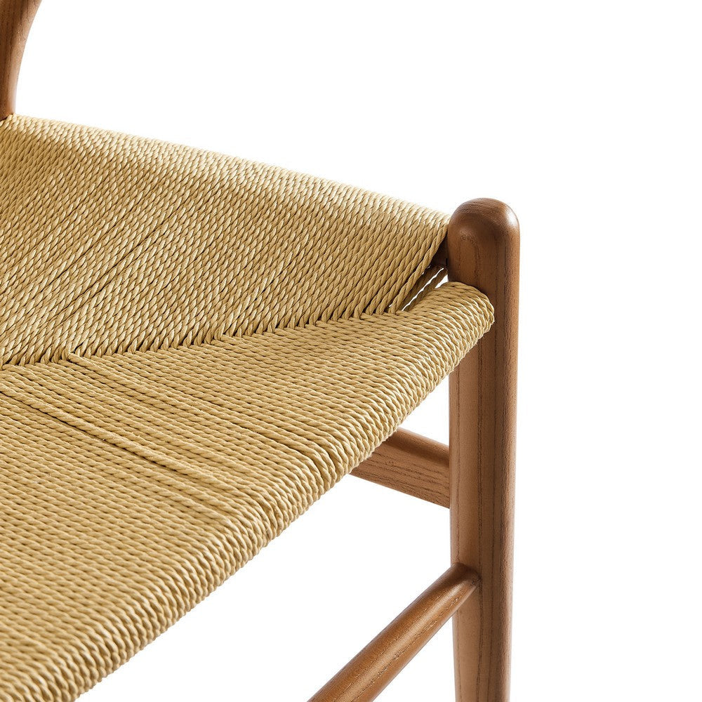 Modway Amish Wood Rope Dining Room Chair in Walnut - 29 Inch Tall Solid Elm Wood Accent Armchair - Mid Century Modern Open Back Kitchen