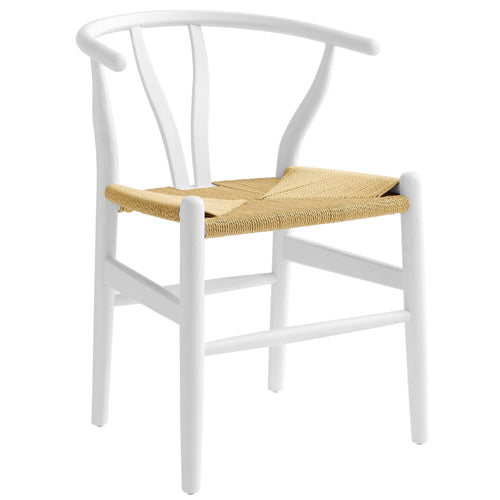 Modway Amish Wood Rope Dining Room Chair in White - 29 Inch Tall Solid Elm Wood Accent Armchair - Mid Century Modern Open Back Kitchen Chair with Woven Seat