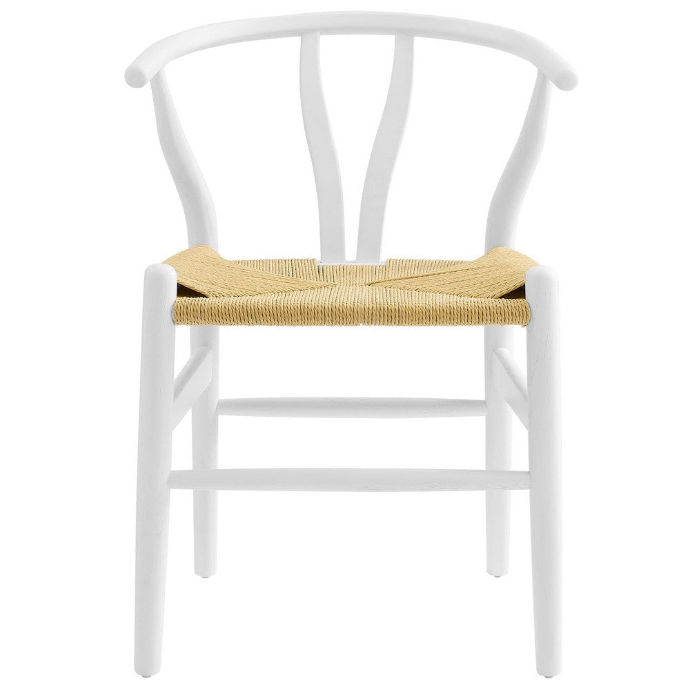 Modway Amish Wood Rope Dining Room Chair in White - 29 Inch Tall Solid Elm Wood Accent Armchair - Mid Century Modern Open Back Kitchen