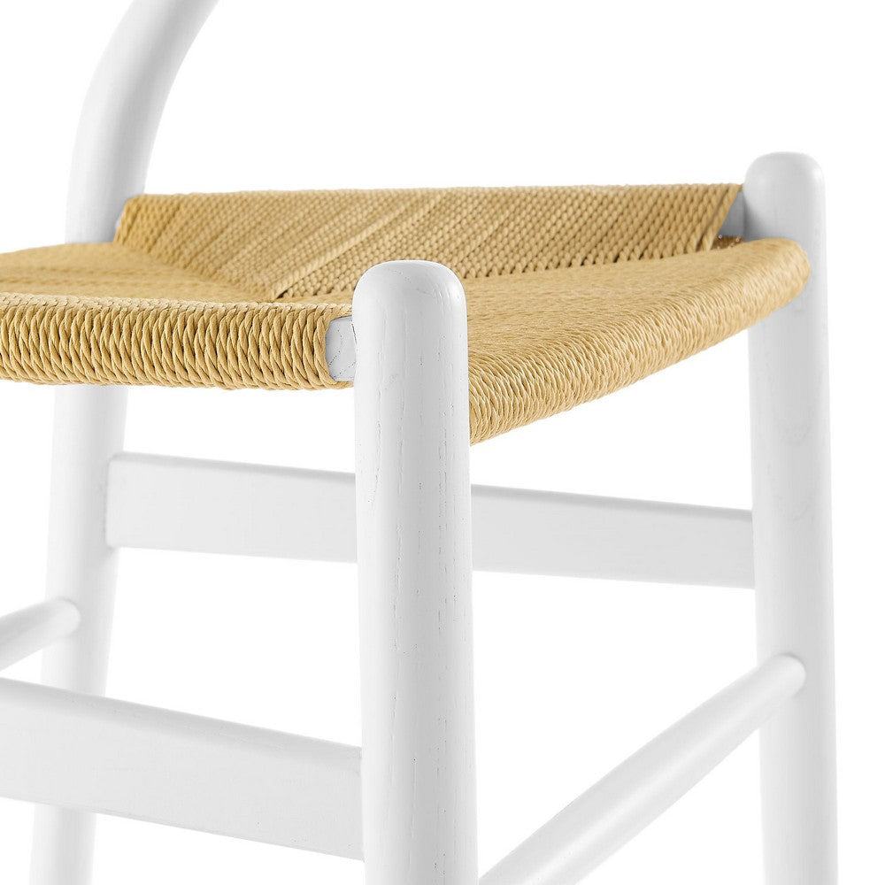 Modway Amish Wood Rope Dining Room Chair in White - 29 Inch Tall Solid Elm Wood Accent Armchair - Mid Century Modern Open Back Kitchen