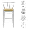 Modway Amish Wood Rope Bar Height Stool in White - 29 Inch Seat Height Mid Century Modern Retro Stool - Solid Elm Wood Pub Stool with Woven