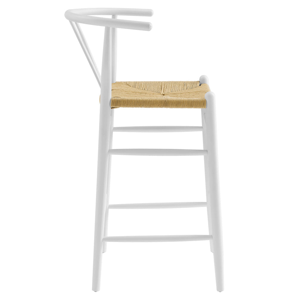 Modway Amish Wood Rope Bar Height Stool in White - 29 Inch Seat Height Mid Century Modern Retro Stool - Solid Elm Wood Pub Stool with Woven