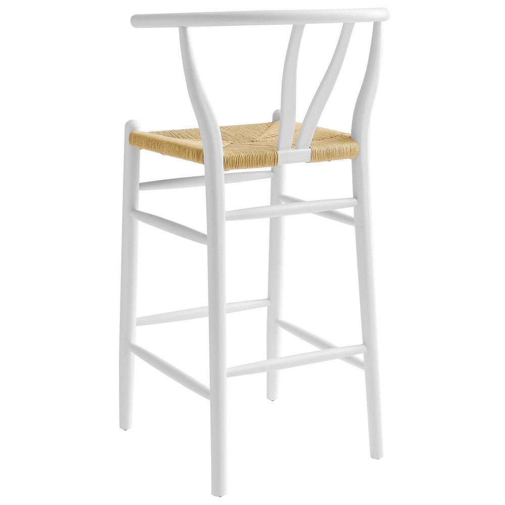 Modway Amish Wood Rope Bar Height Stool in White - 29 Inch Seat Height Mid Century Modern Retro Stool - Solid Elm Wood Pub Stool with Woven